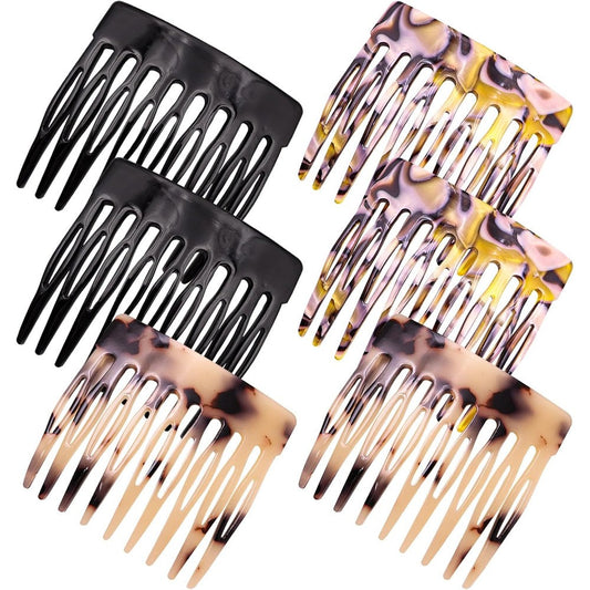Suptizizkz French hair side combs front view showcasing black and tortoise shell designs for hair styling