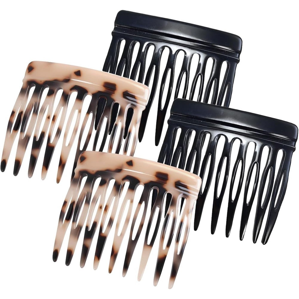 Groqrsn 4 piece small french combs front view showing tortoiseshell and black designs