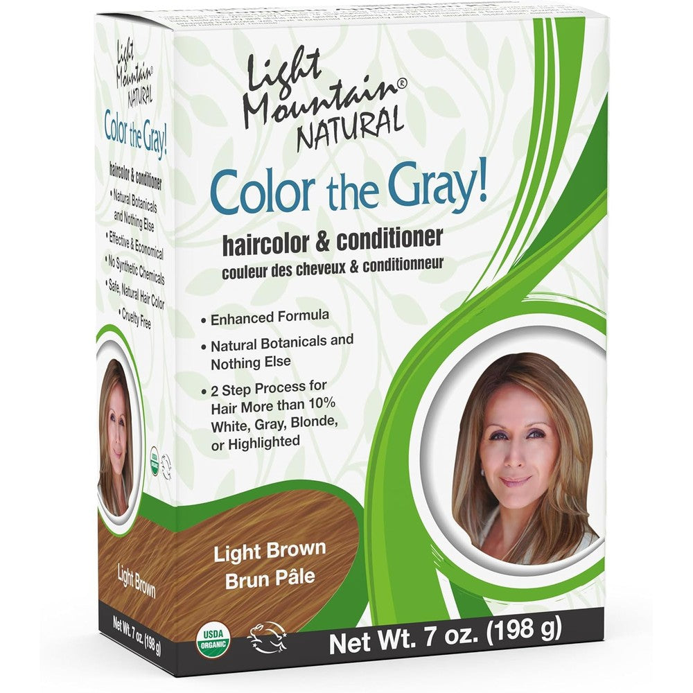 Light Mountain Henna Color the Gray Light Brown box front view showing natural ingredients