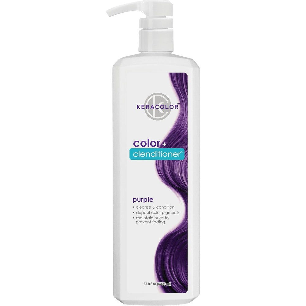 Keracolor Color Plus Clenditioner Purple 33.8 Fluid Ounce front view bottle for semi permanent hair color deposition