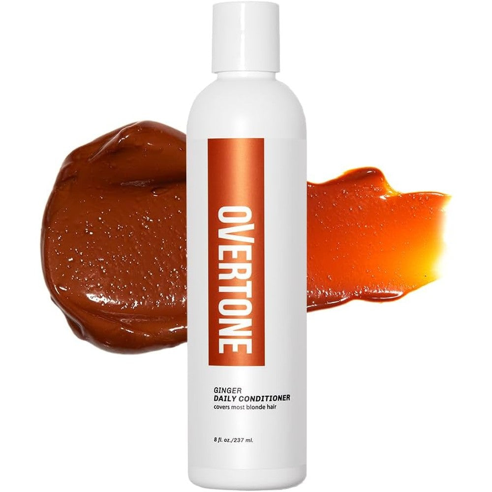 Overtone Ginger Glow daily color depositing conditioner front view showing bottle details.