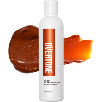 Overtone Ginger Glow daily color depositing conditioner front view showing bottle details.