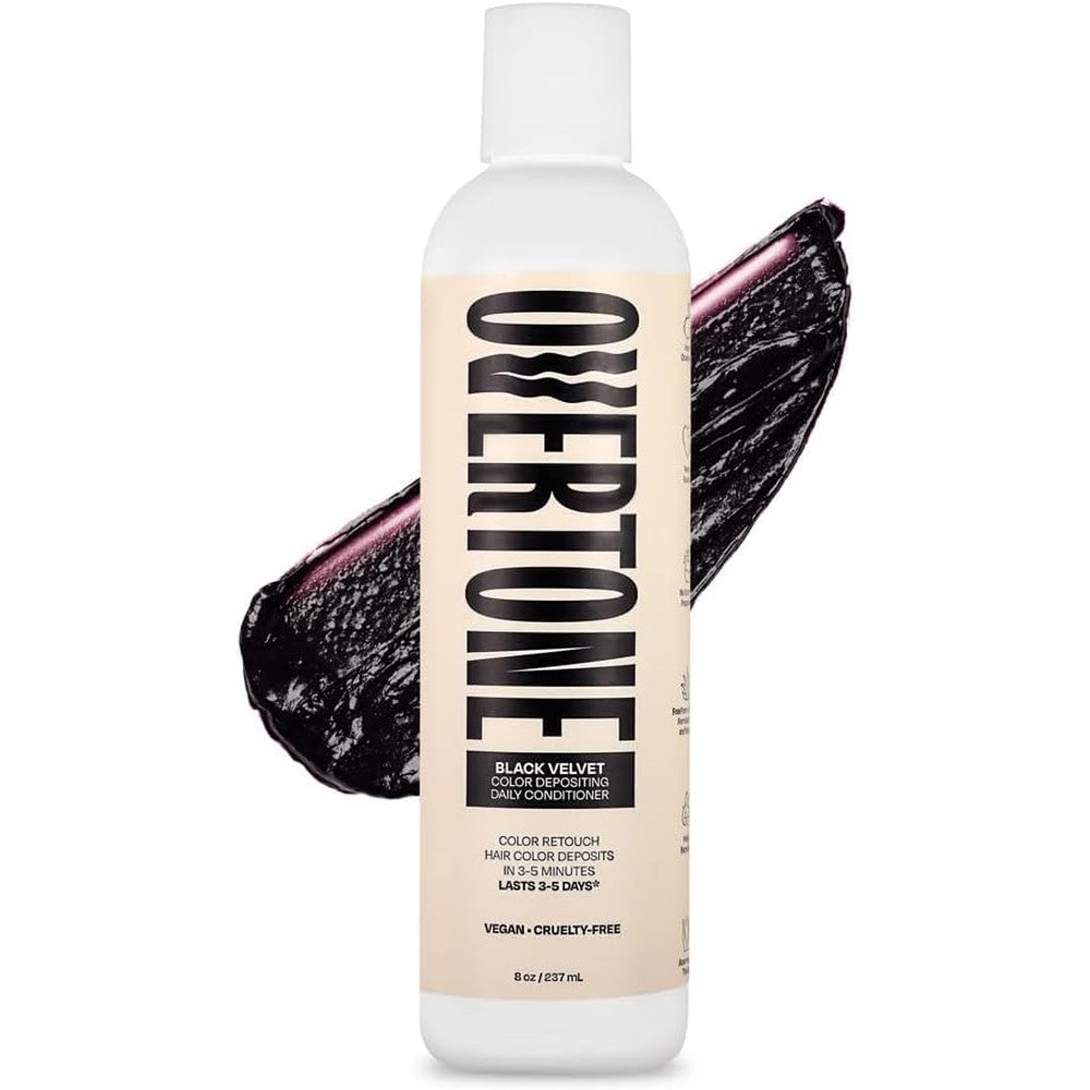 Overtone Daily Color Depositing Conditioner Black Velvet eight ounce front view showing authentic brand packaging.