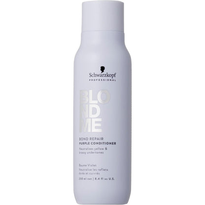 Schwarzkopf Professional BlondMe Bond Repair Purple Conditioner front view for blonde hair brassiness correction