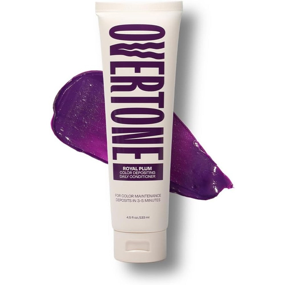 Overtone Royal Plum Daily Color Depositing Conditioner front view of the 4.5 ounce tube packaging.