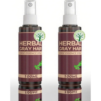 Urnuos Herbal Gray Hair Spray twin pack front view showing packaging for hair darkening conditioner.