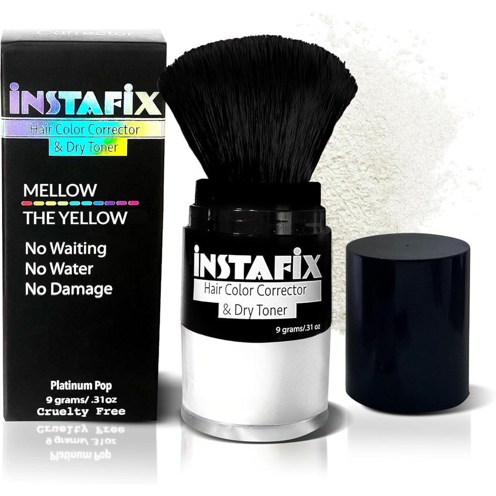 Rootflage Instafix Temporary Dry Toner Platinum Pop front view showcasing the built-in brush applicator for hair color correction.