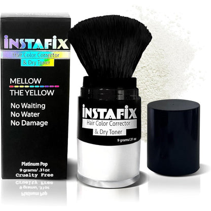 Rootflage Instafix Temporary Dry Toner Platinum Pop front view showcasing the built-in brush applicator for hair color correction.