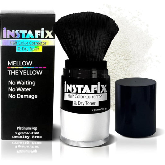 Rootflage Instafix Temporary Dry Toner Platinum Pop front view showcasing the built-in brush applicator for hair color correction.