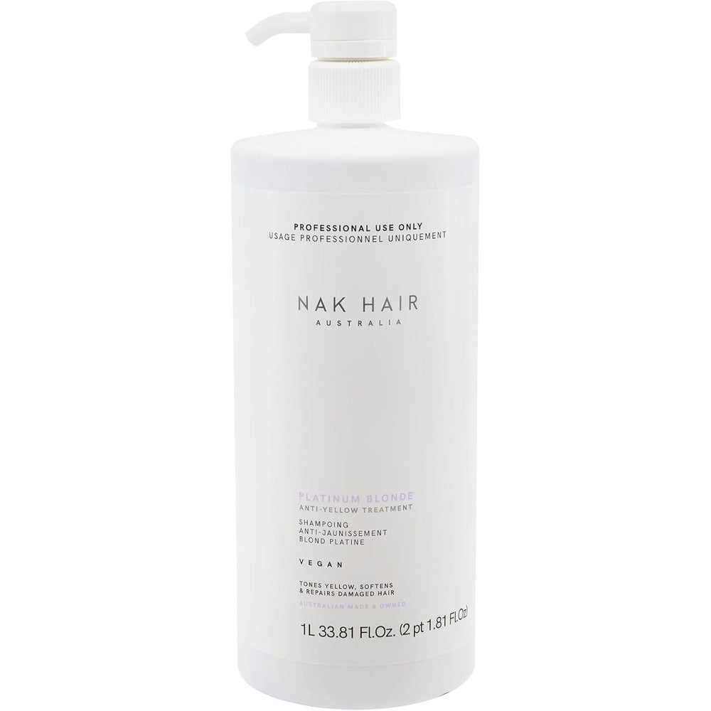 Nak Hair Australia Platinum Blonde Treatment Anti Yellow One Litre front view professional toning hair mask
