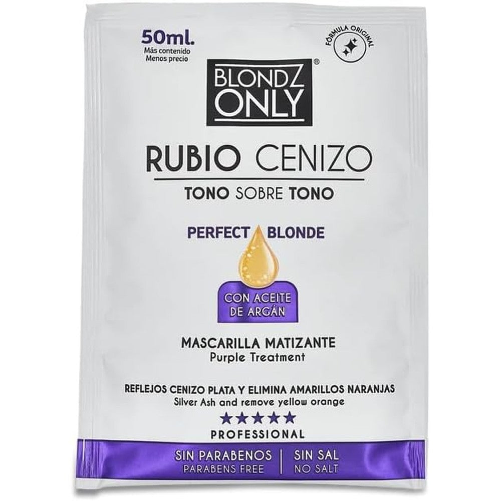 Blondz Only Purple Conditioner Treatment Mask Rubio Cenizo Silver Ash Blonde 100 ml front view pack of 2 sachets for brassy hair color correction