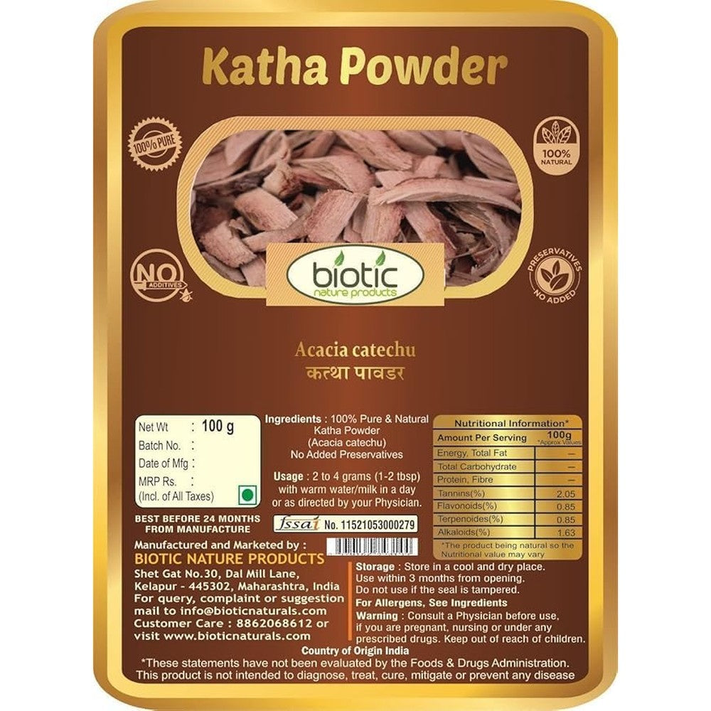 Biotic Katha Powder Acacia Catechu 100g front view herbal hair care