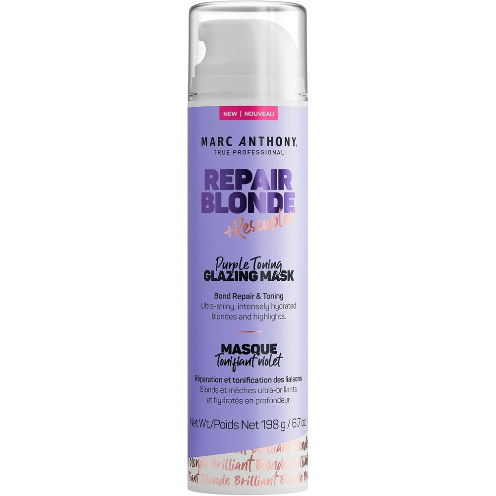 Marc Anthony Repair Blonde Rescueplex Purple Toning Glazing Mask bottle front view for blonde hair care