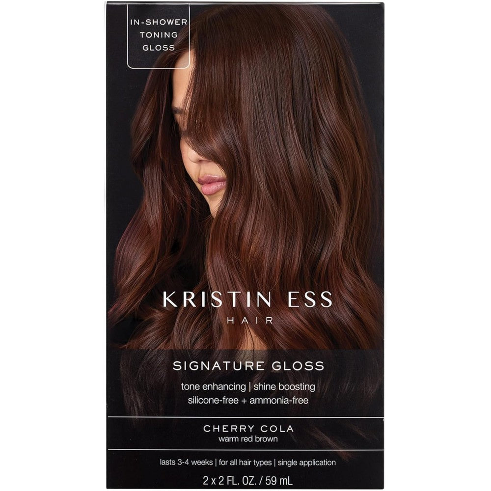 Kristin Ess Cherry Cola Hair Gloss bottle for semi permanent red brown color