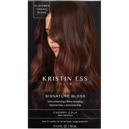 Kristin Ess Cherry Cola Hair Gloss bottle for semi permanent red brown color
