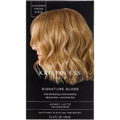 Kristin Ess Honey Latte Hair Gloss bottle for golden blonde semi permanent color