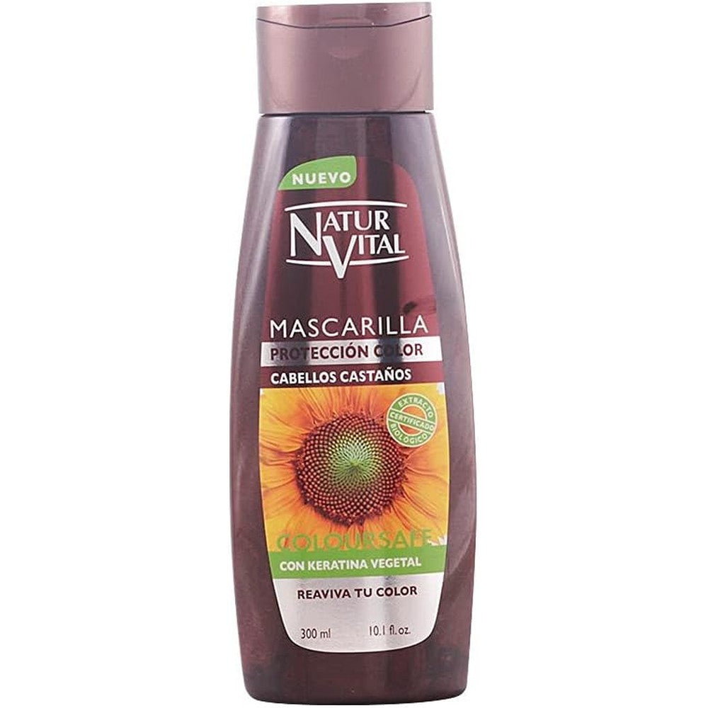 NaturVital ColourSafe Hair Mask Chestnut 300ml front view bottle showing color-depositing treatment for brown hair