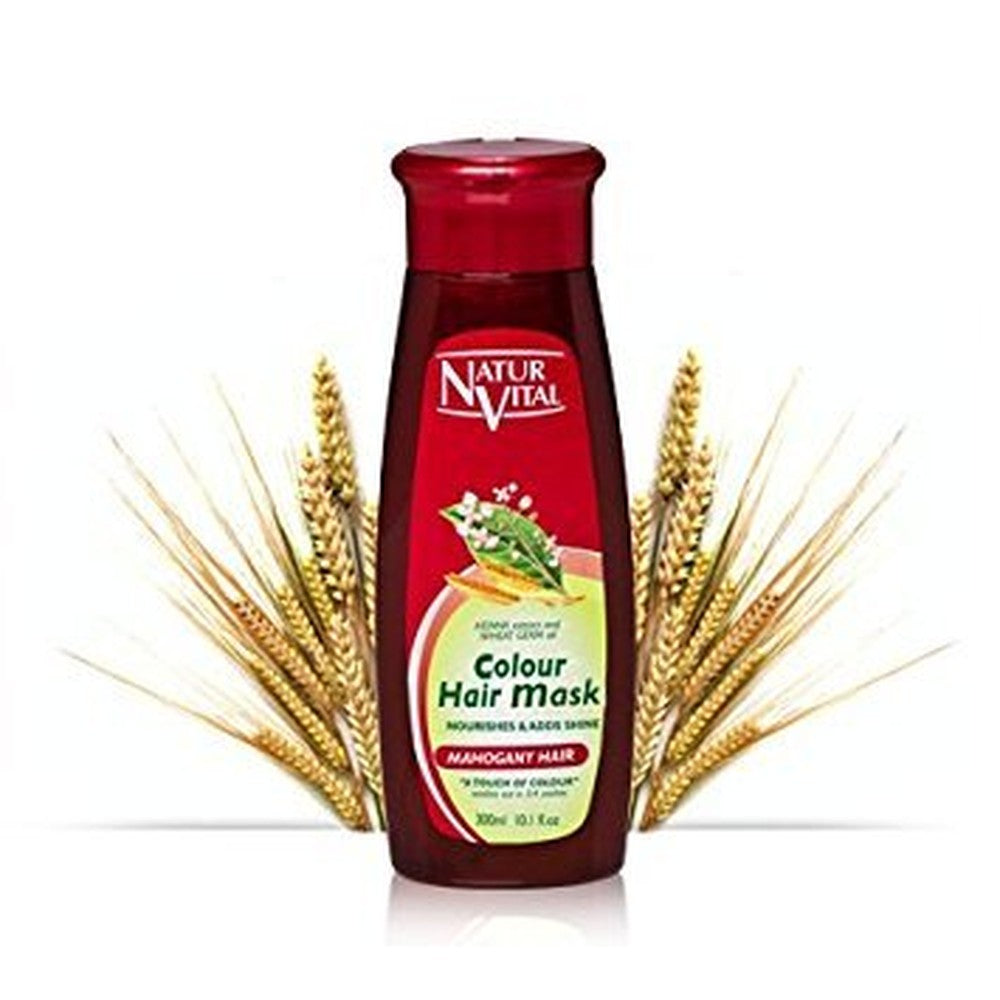 NaturVital Colour Hair Mask Mahogany 300ml front view bottle showing natural henna color treatment.