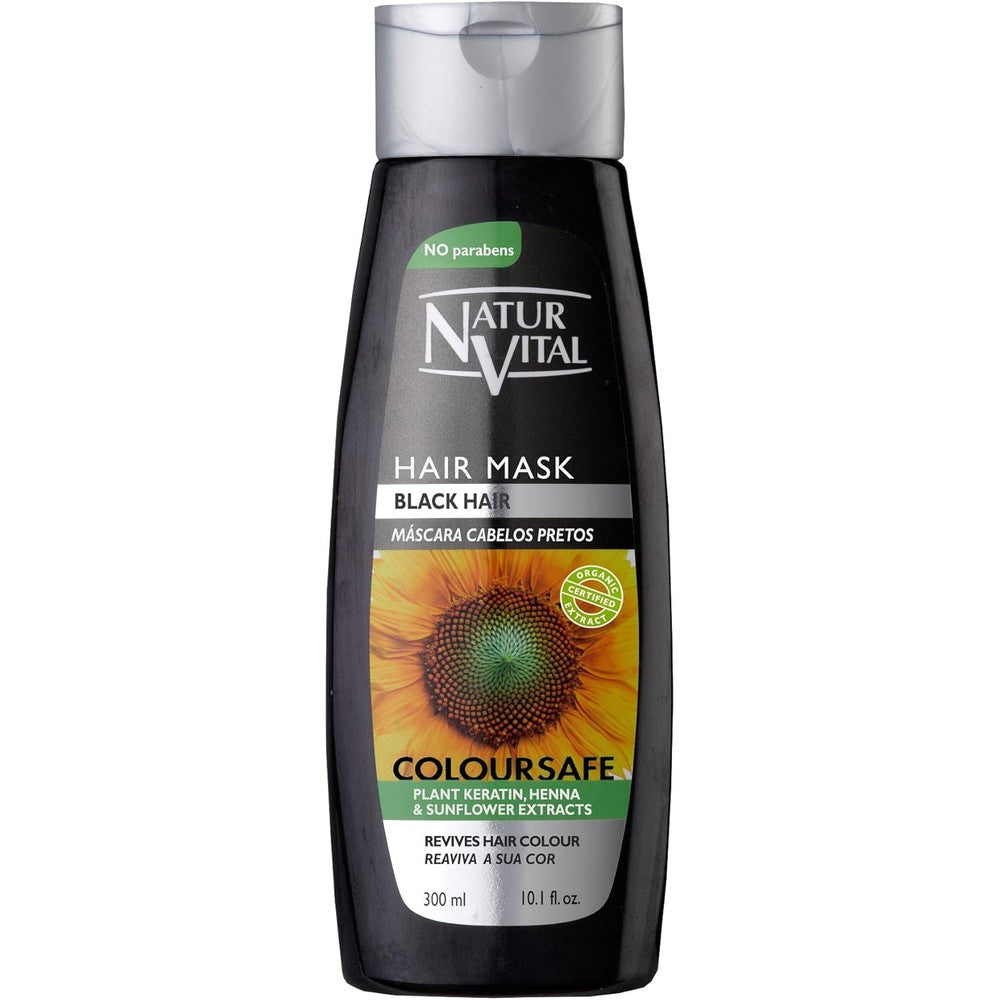 Natur Vital ColourSafe Hair Mask Black 300ml front view bottle for salon quality home hair color care