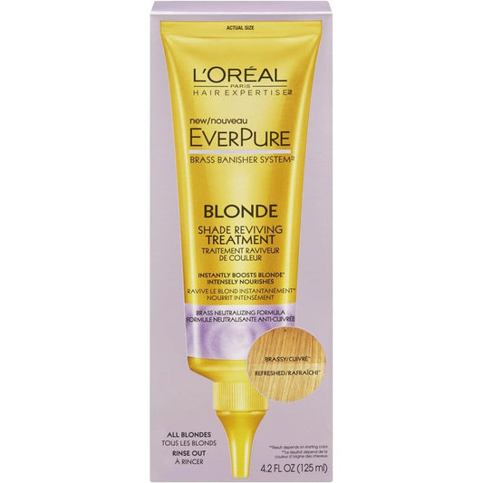 L'Oreal Paris Everpure Blonde Shade Reviving Treatment bottle front view for brass banishing hair care.