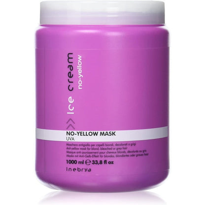 Inebrya Ice Cream No Yellow Mask 1000ml front view showing professional salon packaging for purple toning treatment.