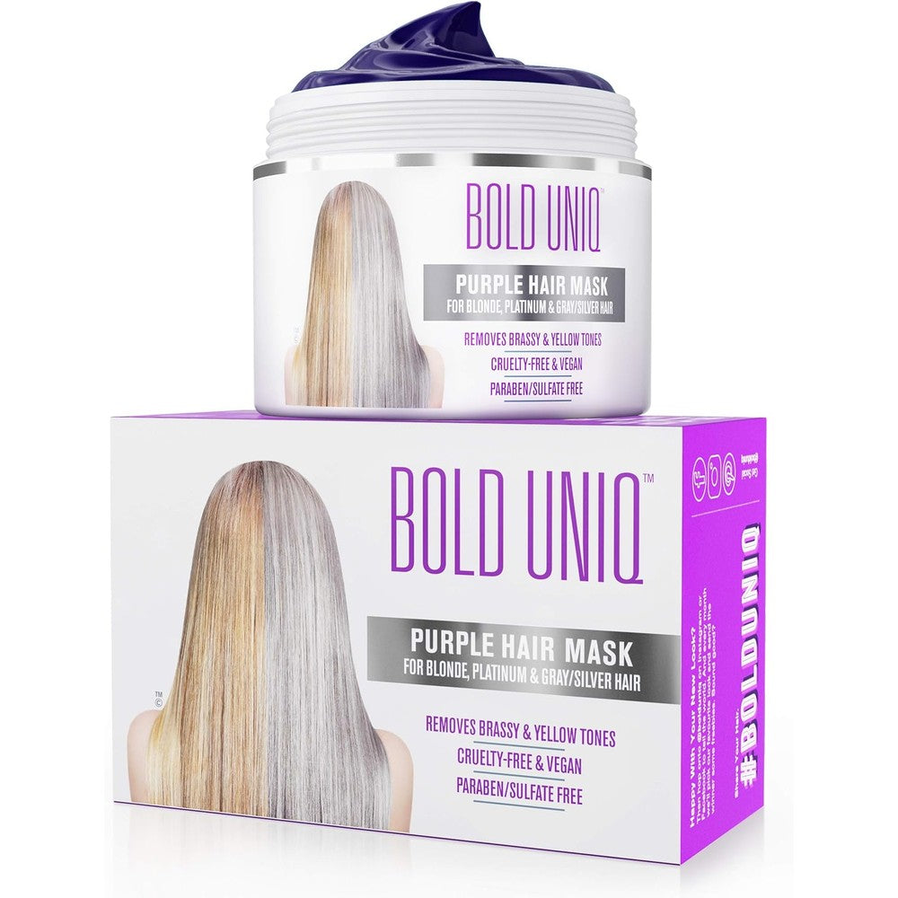 Bold Uniq Purple Hair Mask front view jar for blonde brassiness control