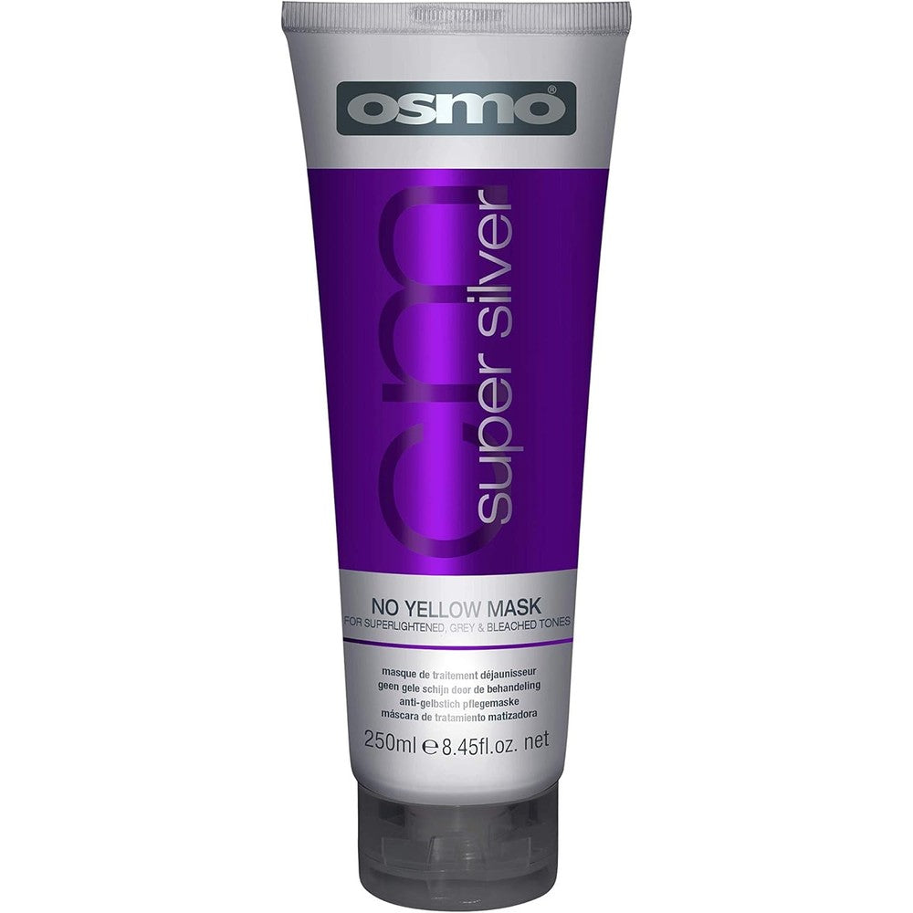 Osmo Super Silver No Yellow Mask 8.45 Fluid Ounce bottle front view professional purple toning treatment for blonde and grey hair