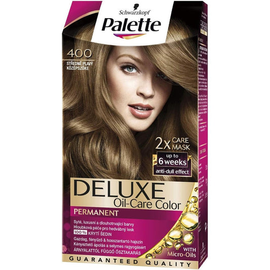 Schwarzkopf Palette Deluxe Color Creme Hair Oil 400 Medium Blond front view box packaging for permanent hair coloring