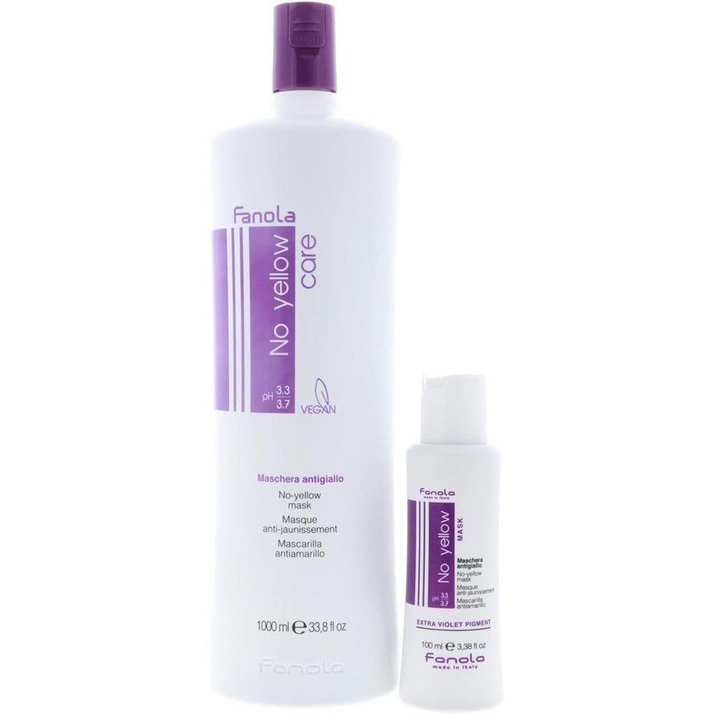 Fanola No Yellow Mask front view bottle showing professional purple toning formula packaging.