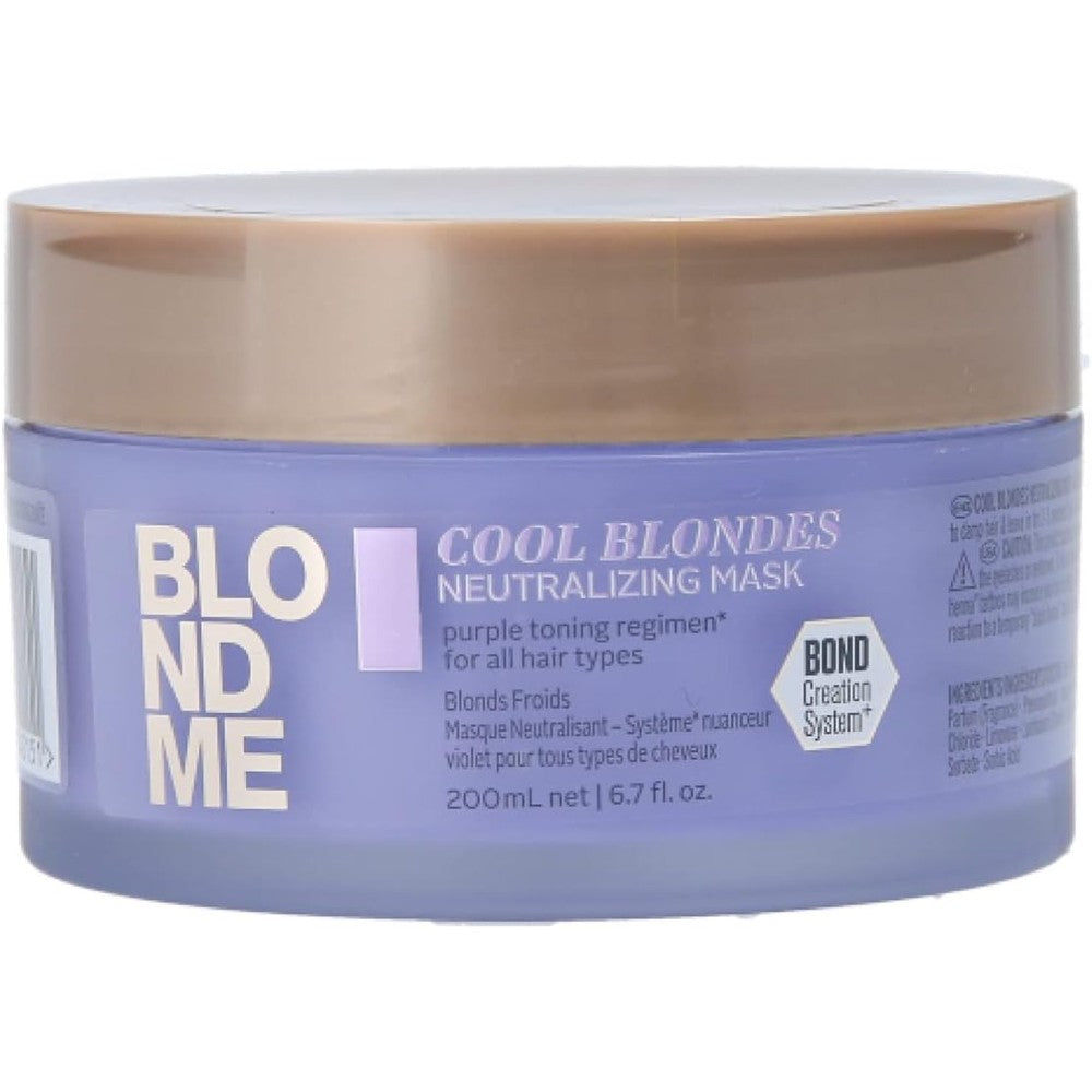 Schwarzkopf Professional BlondMe Cool Blondes Neutralizing Mask front view jar for brassy hair repair