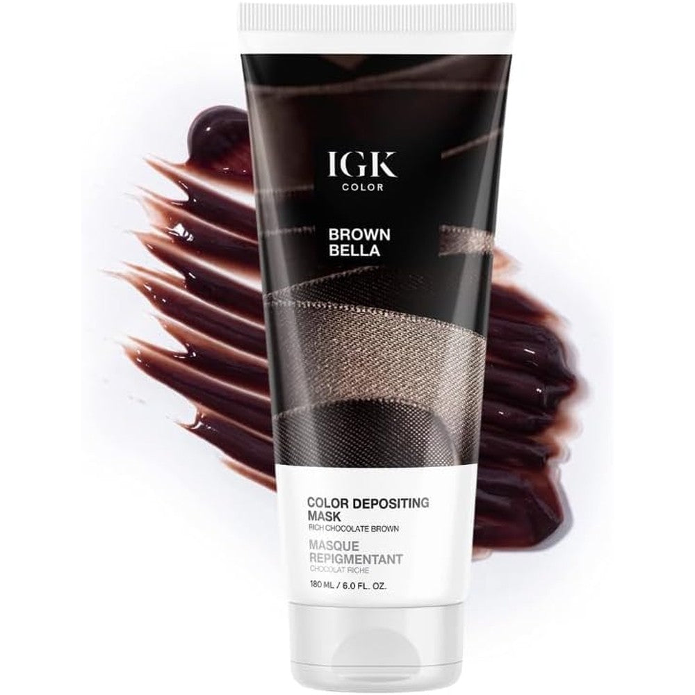 IGK Hair Gloss Toner and Color Depositing Mask Brown Bella front view showing packaging details
