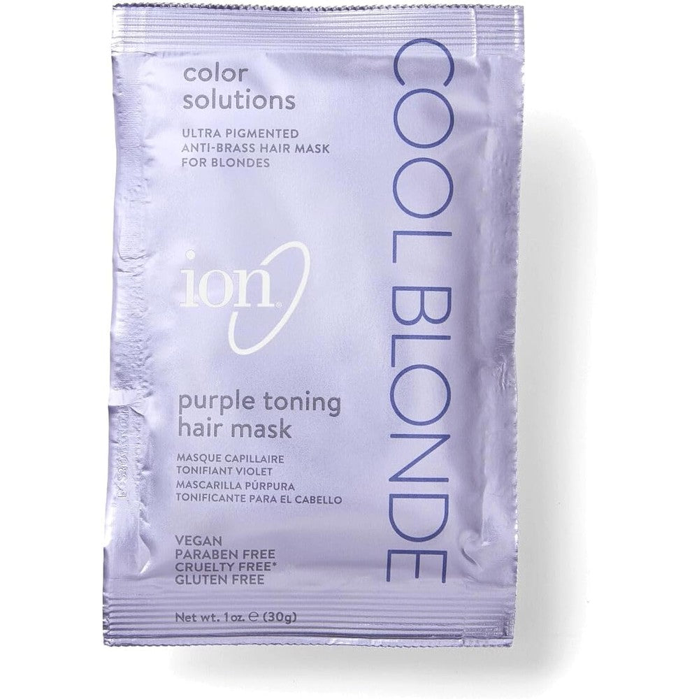 Ion Purple Toning Mask for Blonde Hair front view packet for neutralising yellow brassy tones