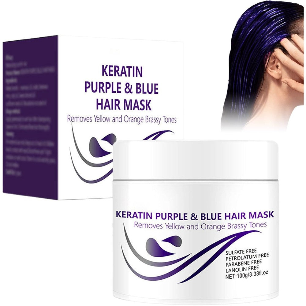 Rozino Keratin Purple Blue Hair Mask front view of product packaging jar for blonde hair care