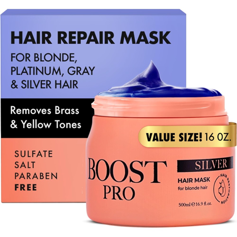 Boost Pro Purple Hair Mask front view for silver and blonde hair toning