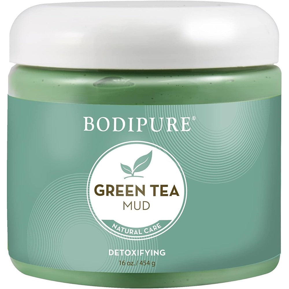 Bodipure Green Tea Body Mud Mask 16 Ounce front view jar for professional body detoxifying treatment.