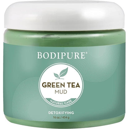 Bodipure Green Tea Body Mud Mask 16 Ounce front view jar for professional body detoxifying treatment.
