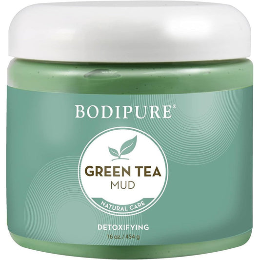 Bodipure Green Tea Body Mud Mask 16 Ounce front view jar for professional body detoxifying treatment.