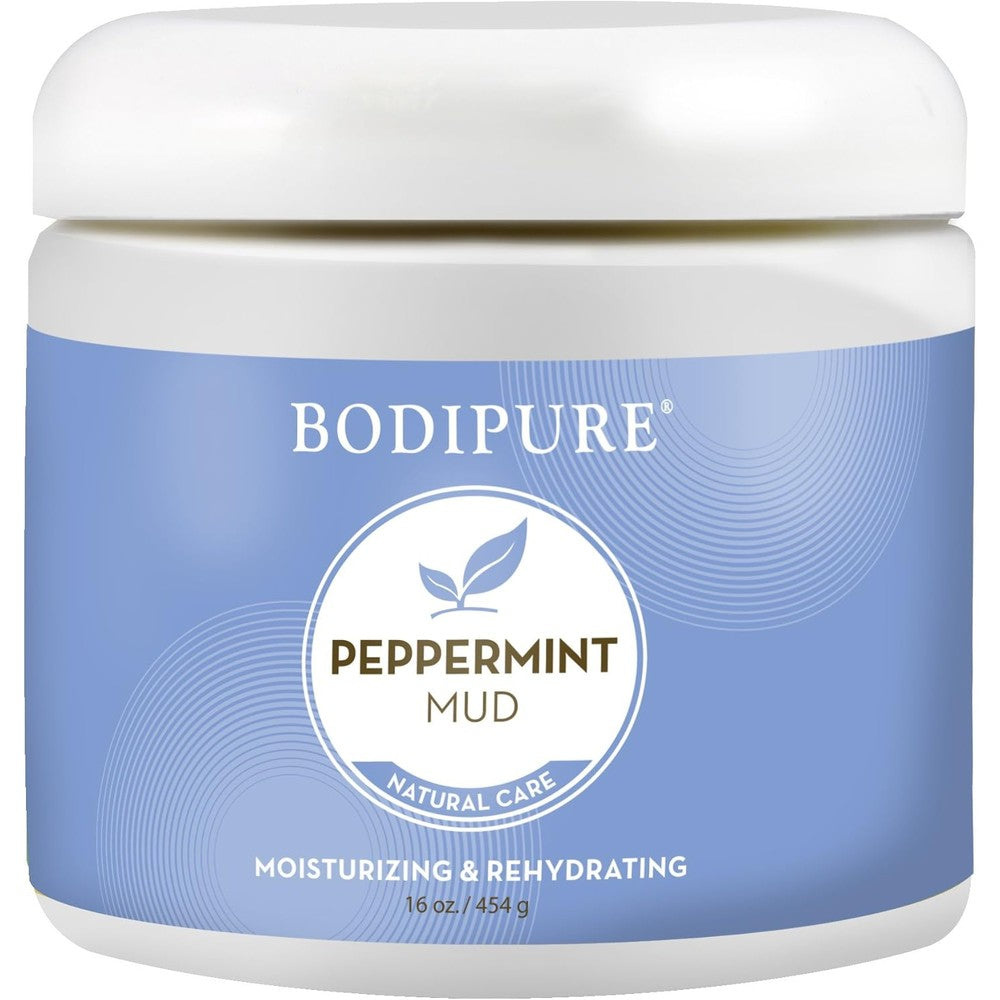 Bodipure Peppermint Body Mud Mask 16 Ounce front view jar for professional spa skin rehydration.