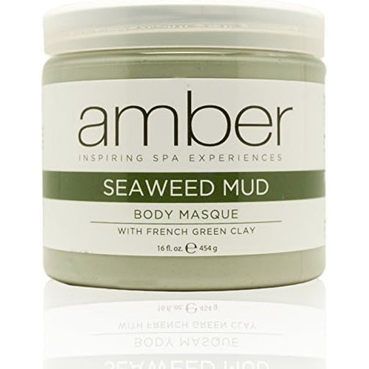 Amber Massage and Body Seaweed Mud Body Masque 16 Ounce front view jar for professional skin detoxification.