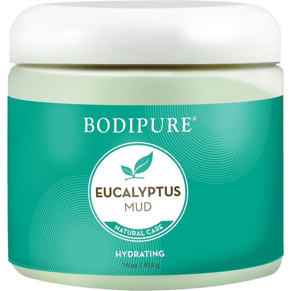 Bodipure Eucalyptus Mud Mask 16 Ounce jar front view showing packaging for bodycare mud mask