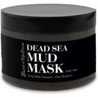 Best of Nature Dead Sea mud mask front view in 6.5 ounces jar with black lid commercial product photography.