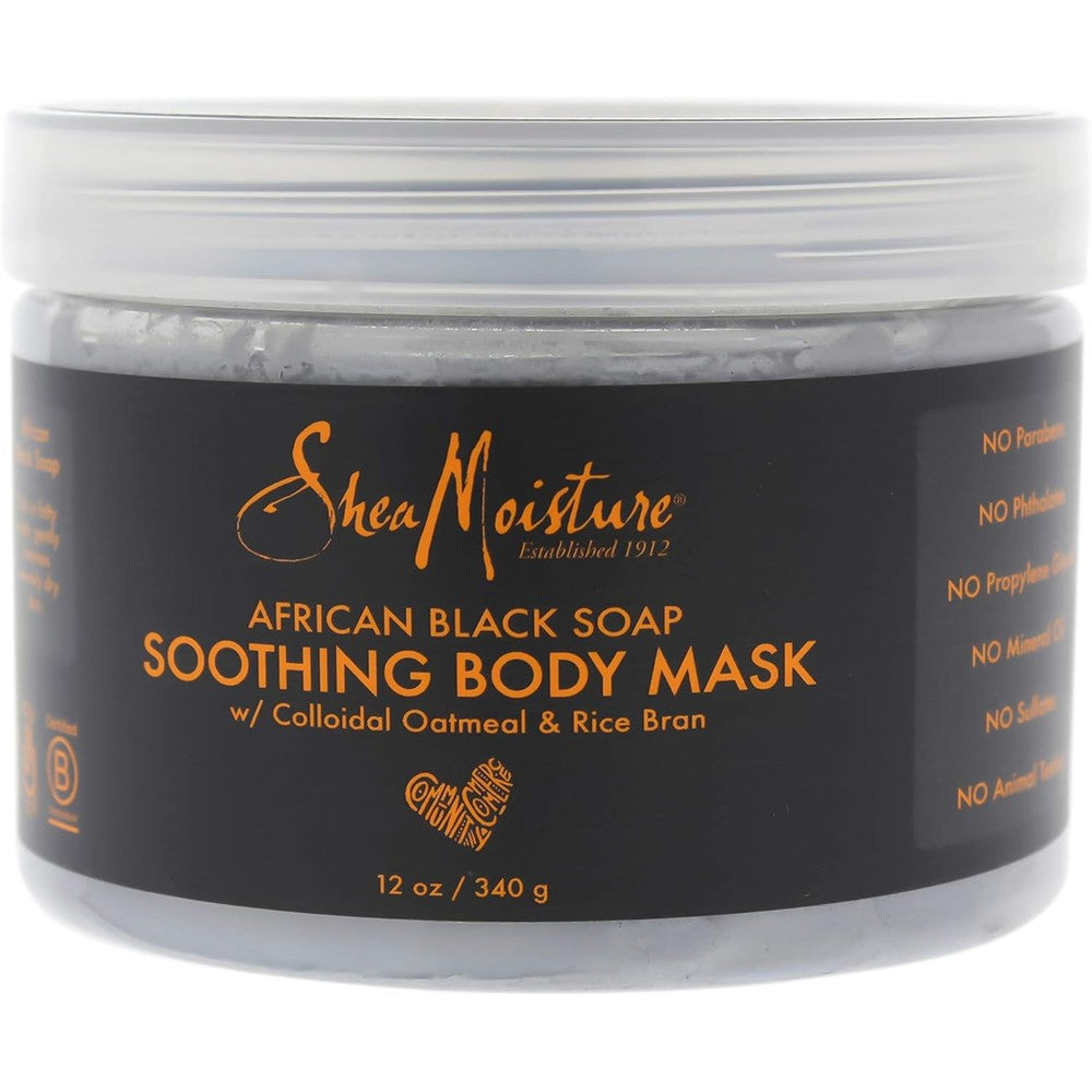 Shea Moisture African Black Soap Soothing Body Mask front view 12 ounce container