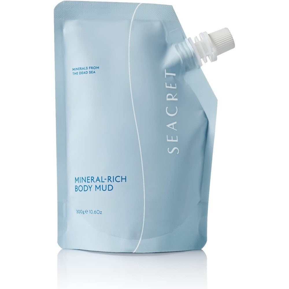Seacret Minerals Dead Sea Mud body treatment pouch front view for deep pore detoxifying skincare