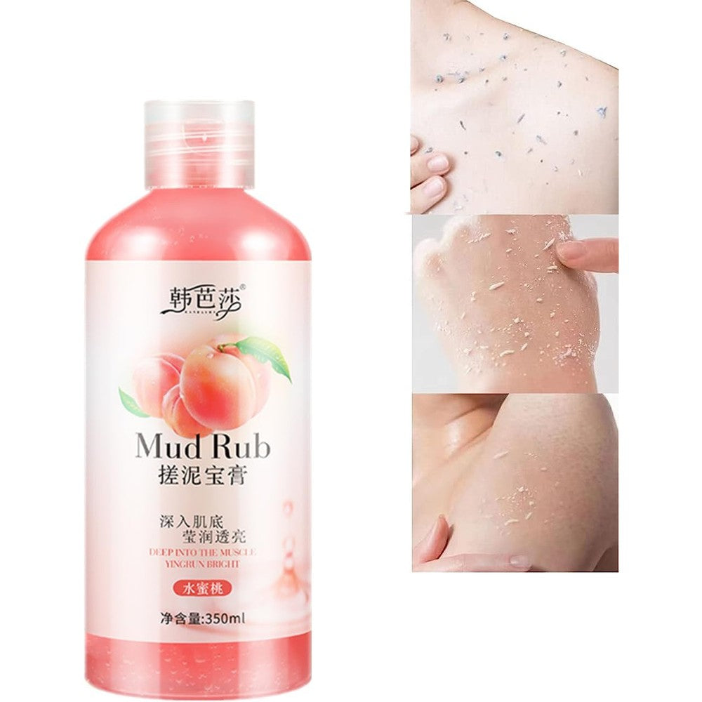 Wioihee Peach Mud Scrub Exfoliator 350ml front view bottle