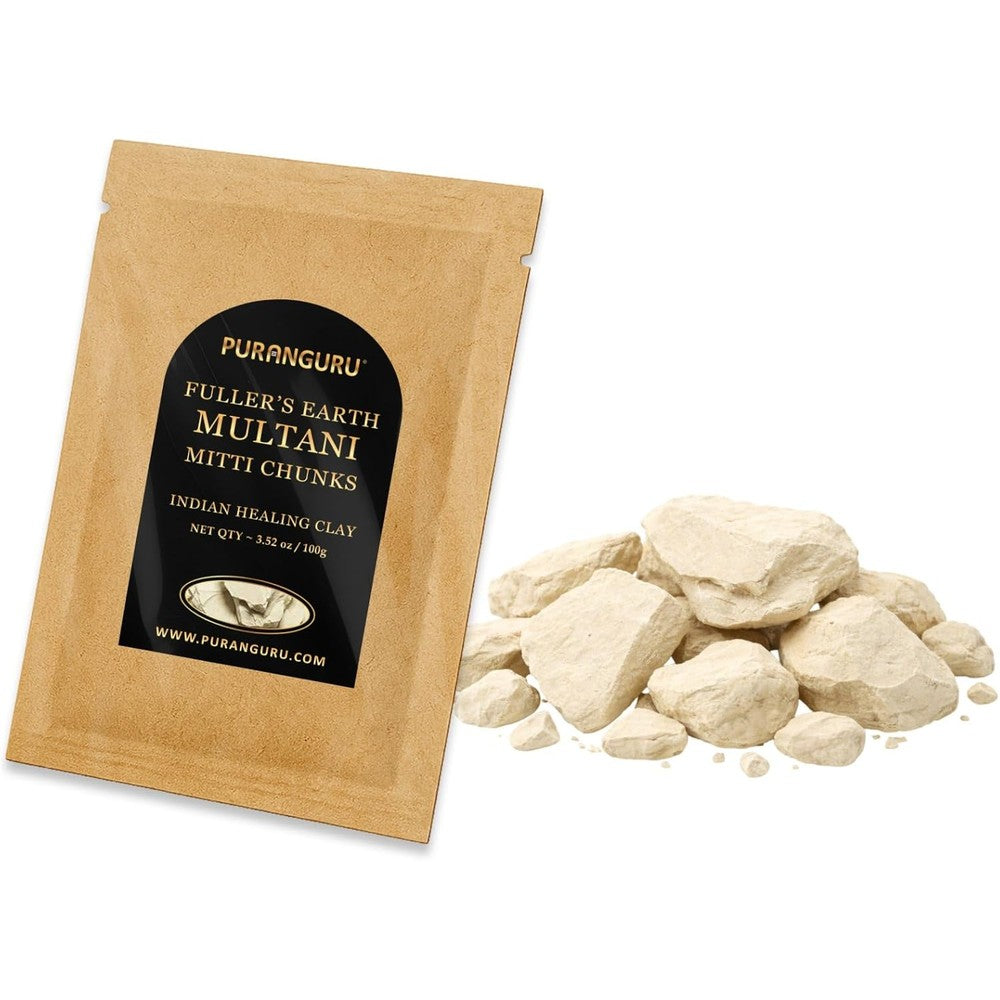 Puranguru Organic and Pure Multani Mitti Chunks package front view natural skincare clay