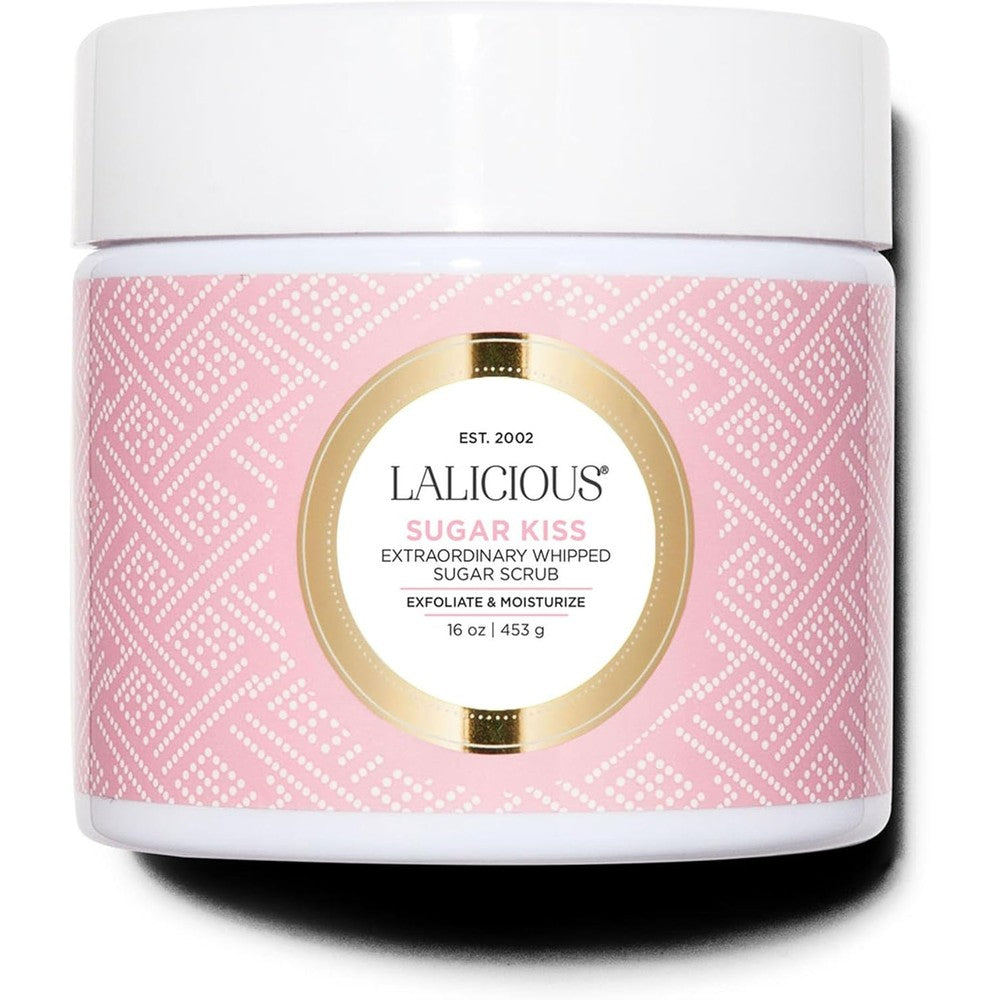 LALICIOUS Extraordinary Sugar Kiss Whipped Sugar Body Scrub front view 16 ounce jar