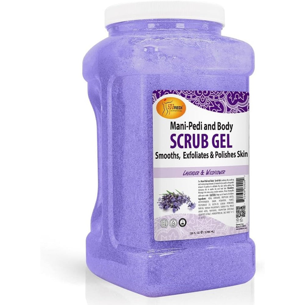 SPA REDI Exfoliating Scrub Pumice Gel Lavender and Wildflower 128 Ounce front view professional body scrub