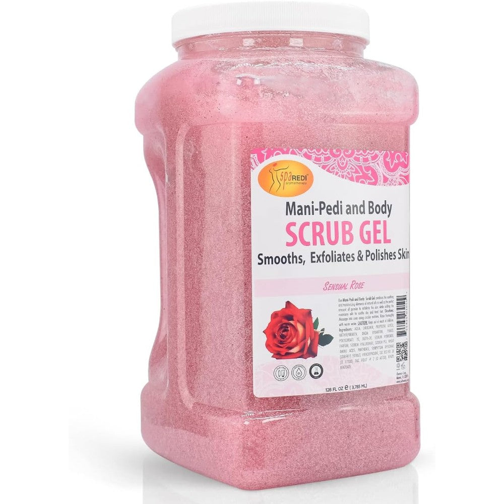 SPA REDI Sensual Rose Pumice Scrub Gel 128 Ounce front view bottle for salon pedicure