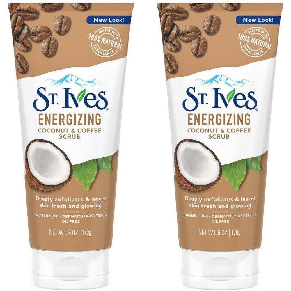 St. Ives Coconut and Coffee Face Scrub front view of the two pack packaging