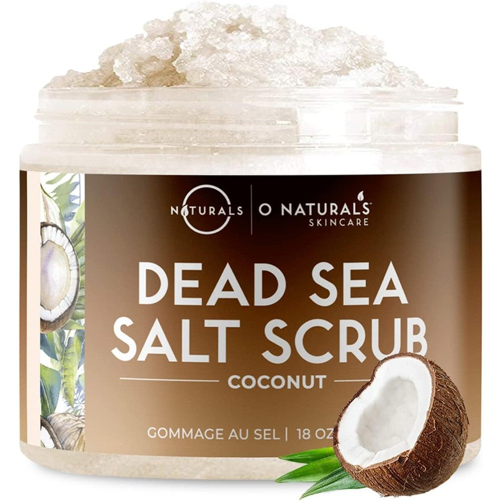 O Naturals Coconut Dead Sea Salt Scrub 18 Ounce jar front view
